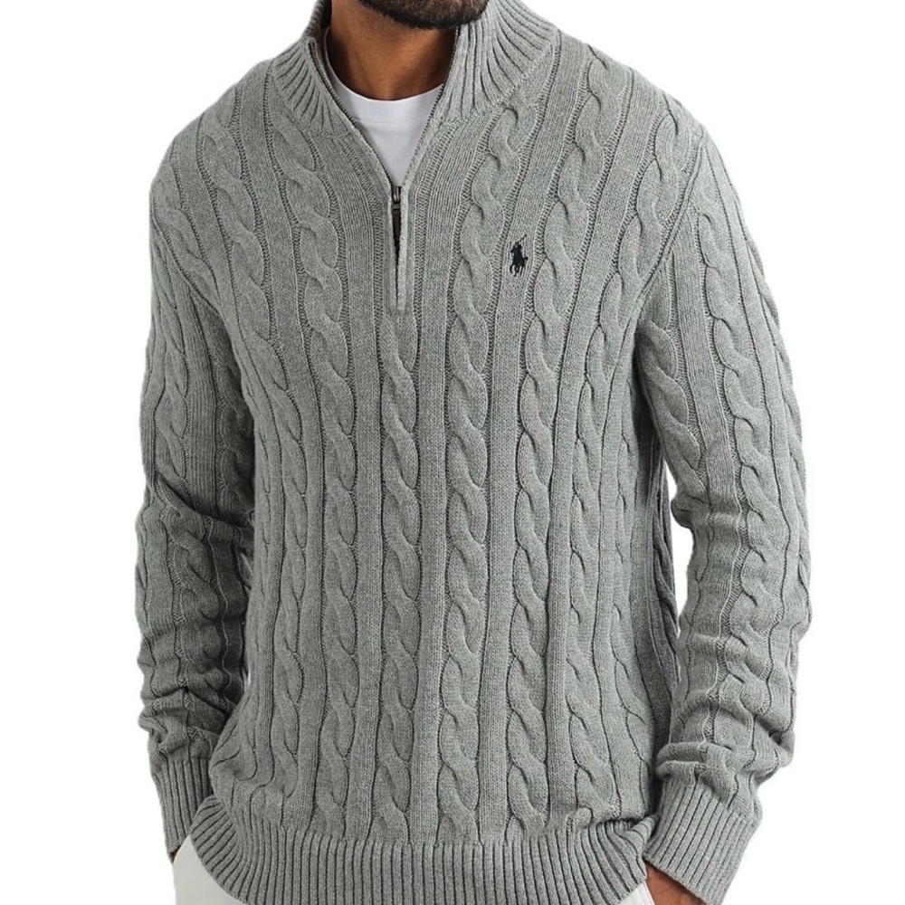 Polo Ralph Lauren Men's 1/4 Zip Cable Knit Cotton Sweater GRAY 4XB